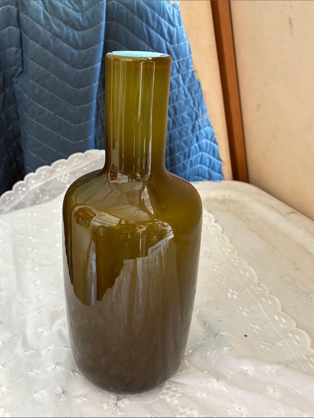 Olive Green Glass Decorative Bottle Vase - Home Accents